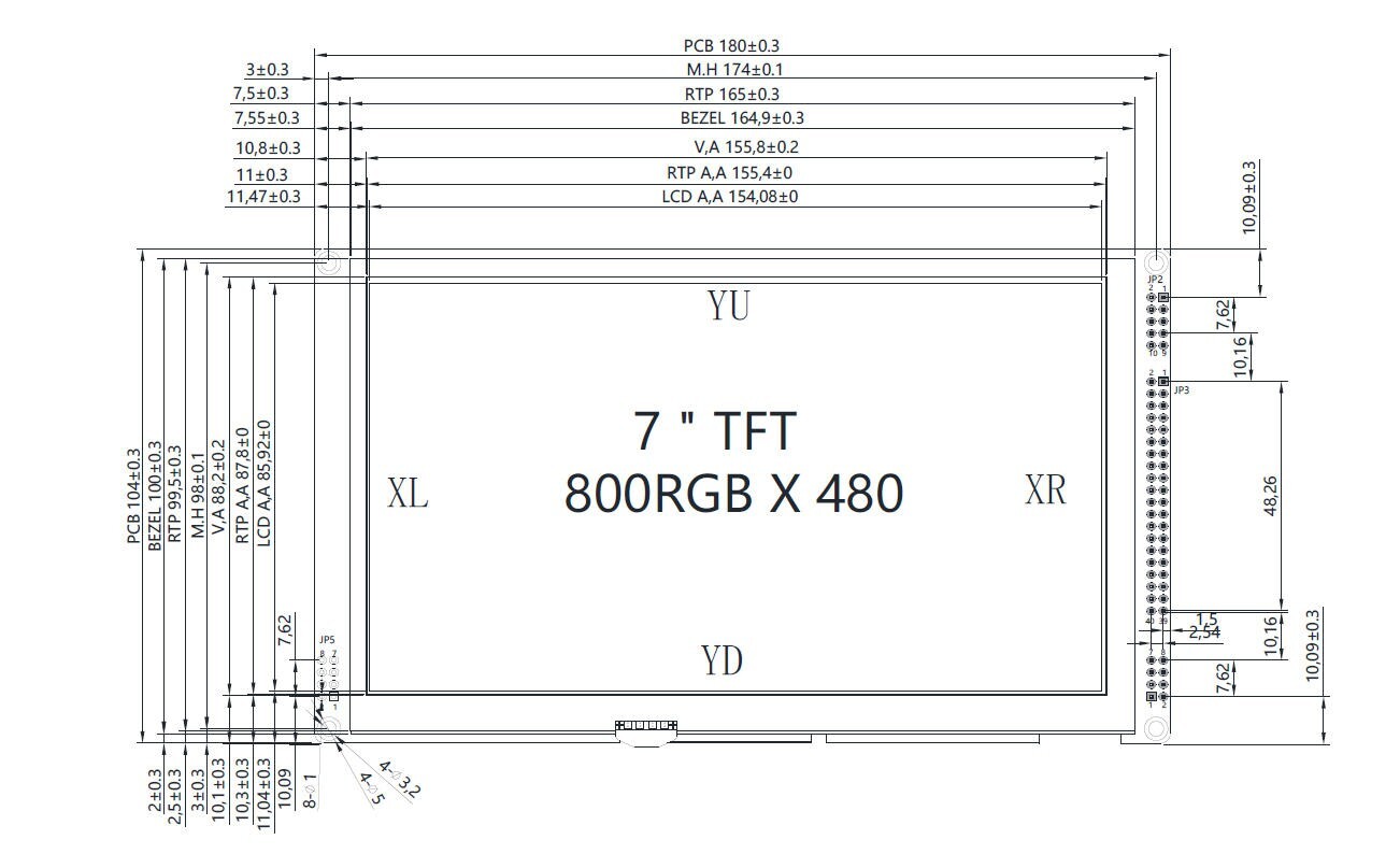 7"inch TFT LCD Module w/Multi-Capacitive Touch Screen Panel,I2C,SPI,Tutorial