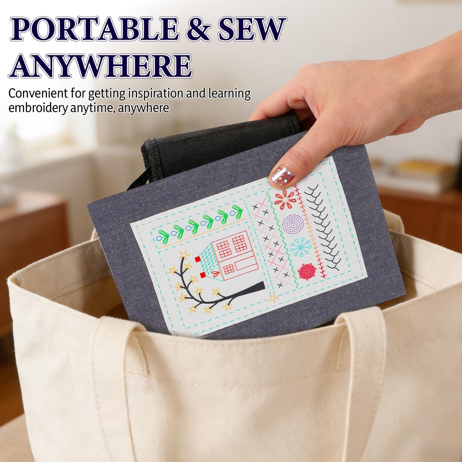 Embroidery Stitch Book Kit 106 Patterns w/ Tools Tutorial Beginner Sewing DIY