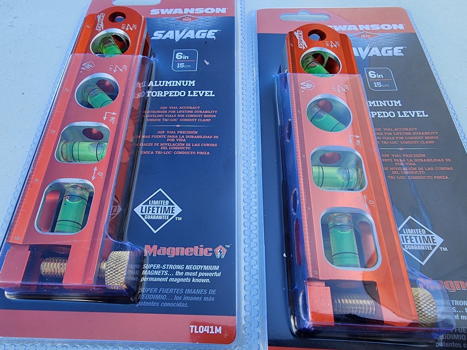 Swanson 2 Pack Tl041m 6 Inch Savage Magnetic Billet Torpedo Level Wit (NEW)
