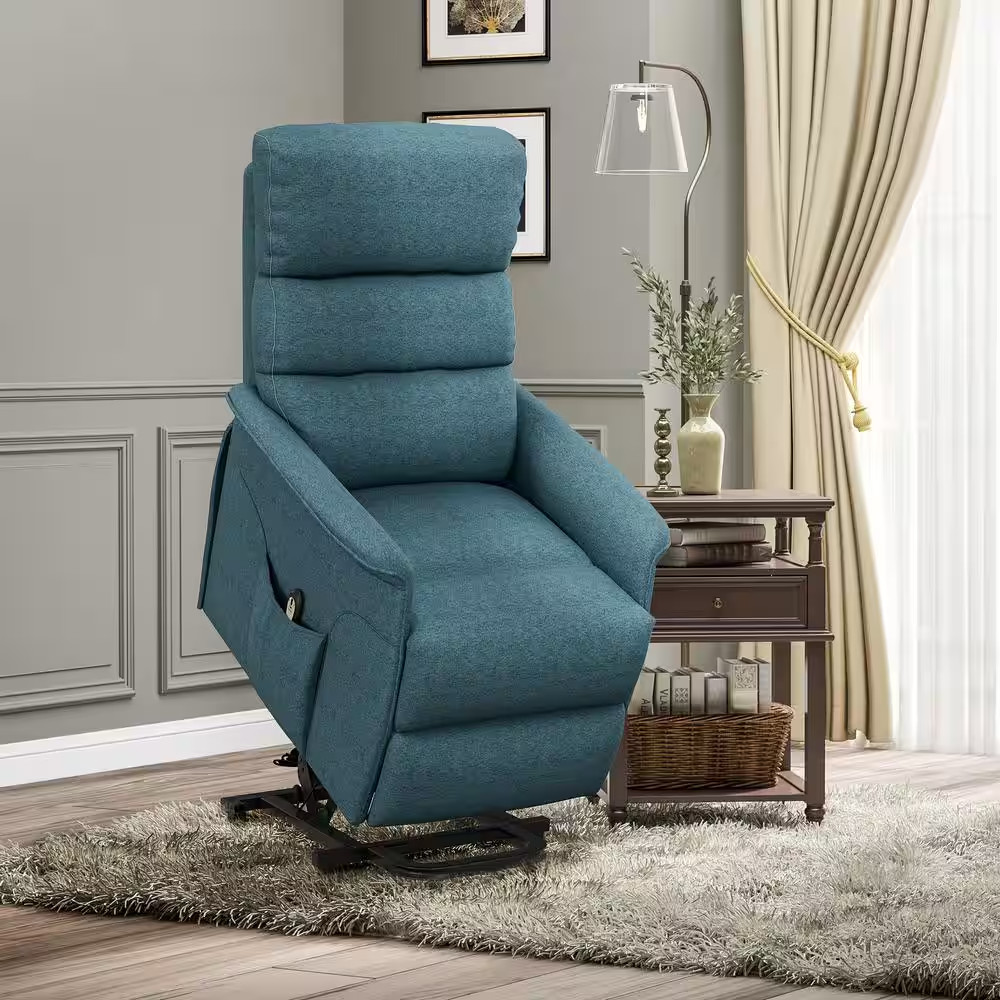 Blue Electric Power Lift Fabric Recliner Chair with Remote Control for the Elder