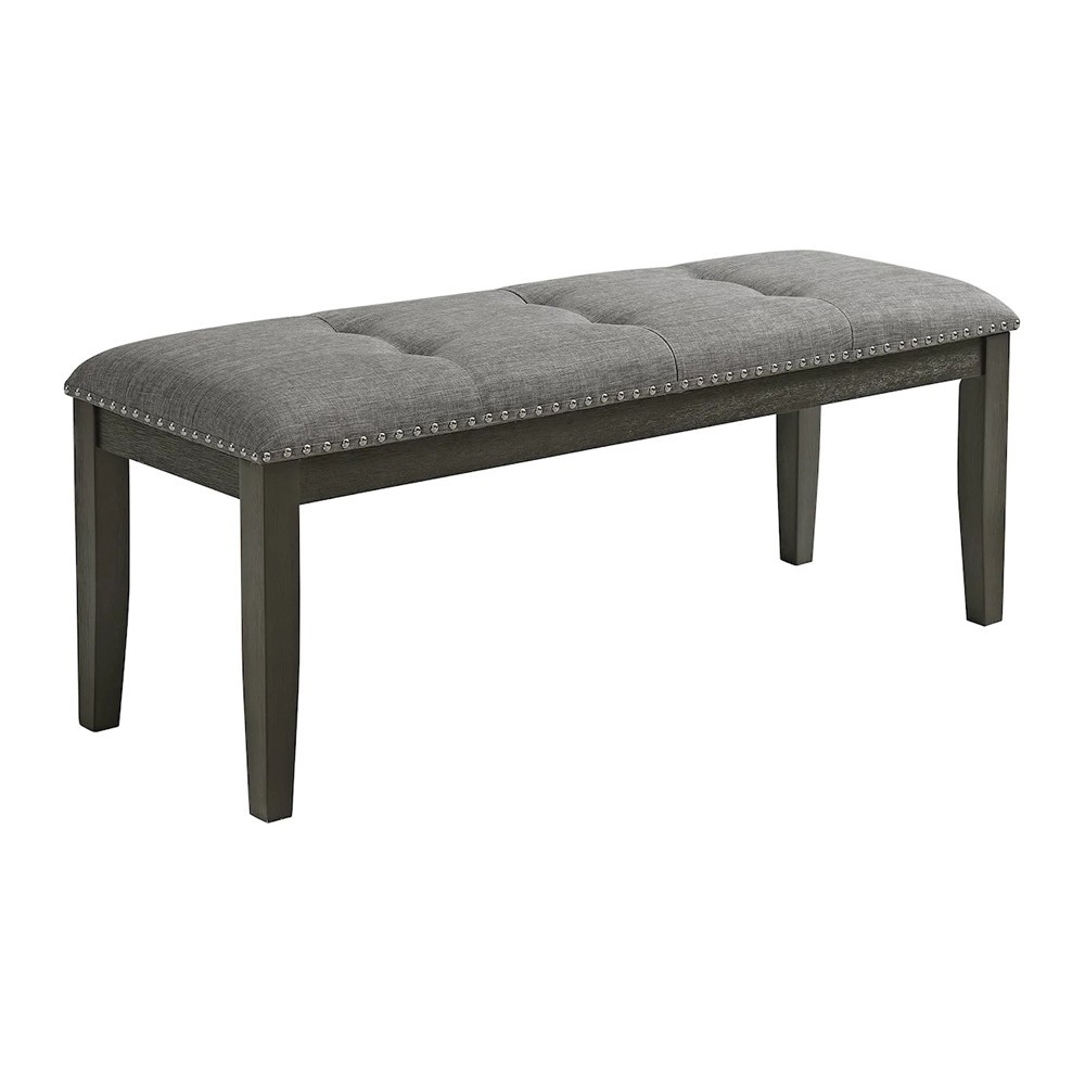 Elements Everdeen Upholstered Dining Bench Gray Fabric Nailhead D-4930-7-BN