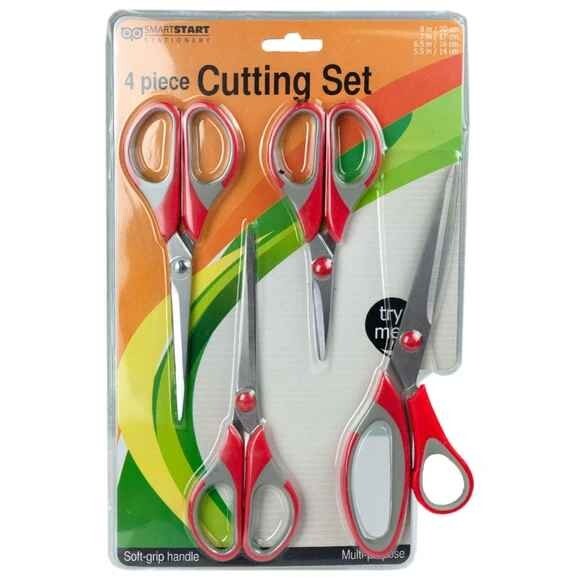 4 Piece Multi Purpose Scissors Set of 4 Red 4 Sizes 8"-5.5" Soft Grip