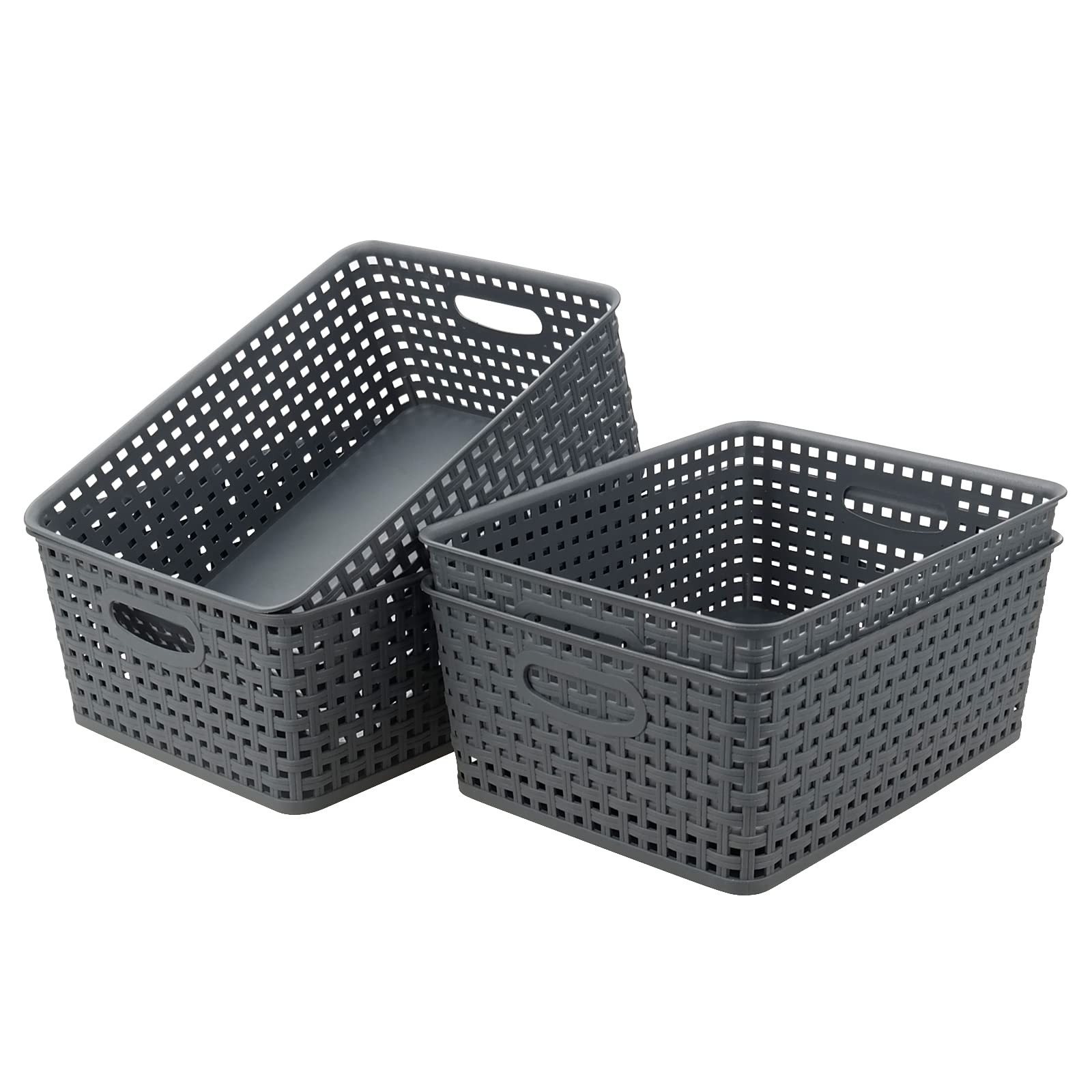 4-Pack Plastic Storage Basket, Gray Organizer Bin