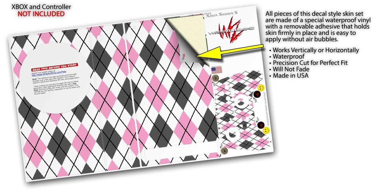 Skin Wrap for XBOX Series S Console Controller Argyle Pink and Gray