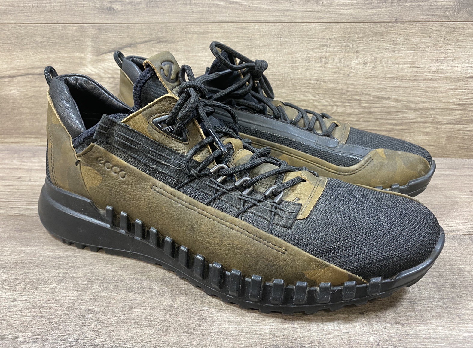 ECCO Zipflex ST.1 Lace Up Sneaker Camo Brown Blk Sportsmen Shoes Mens 45 11 11.5