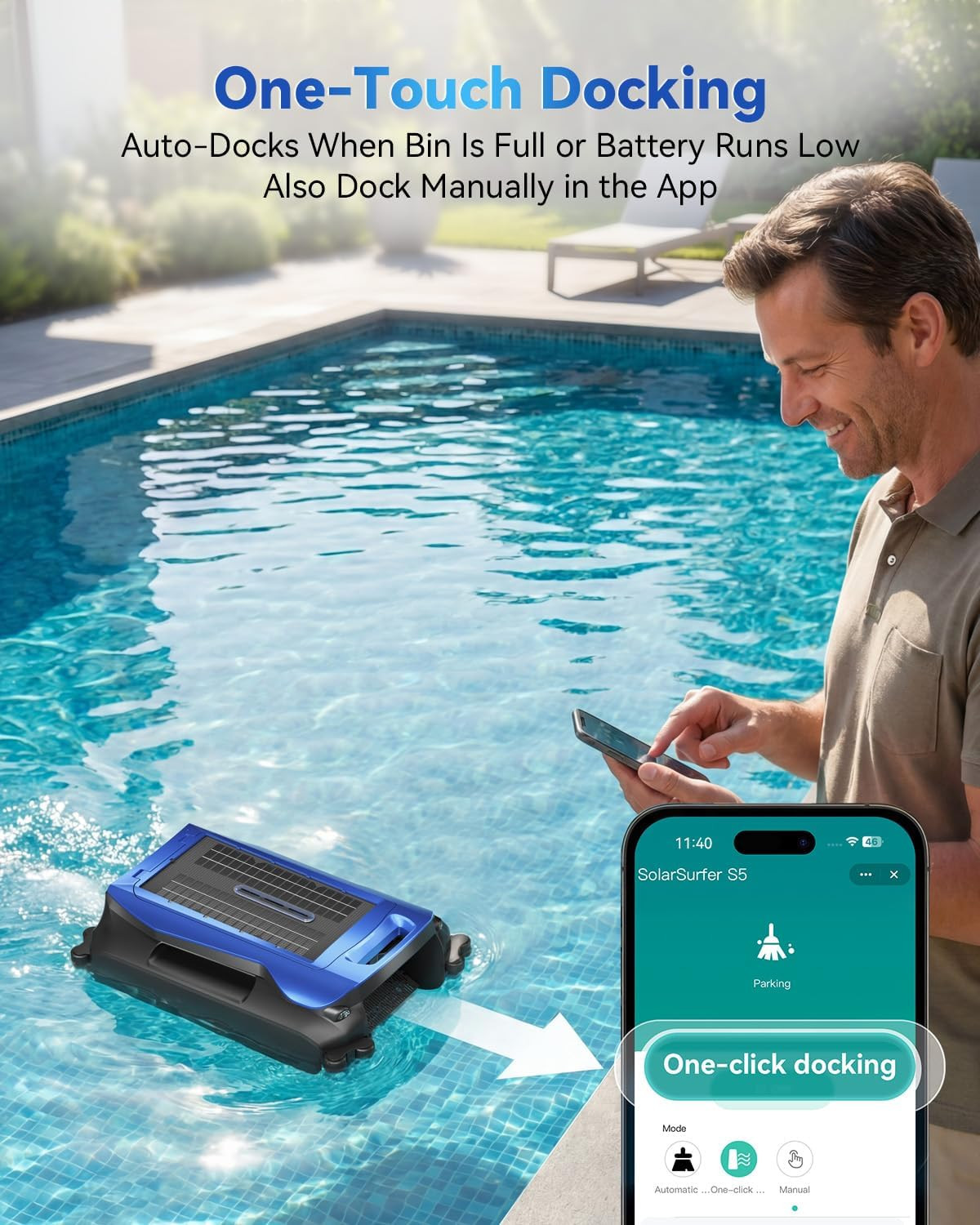 Solar-Powered Automatic Pool Skimmer Robot with APP for Inground Pools