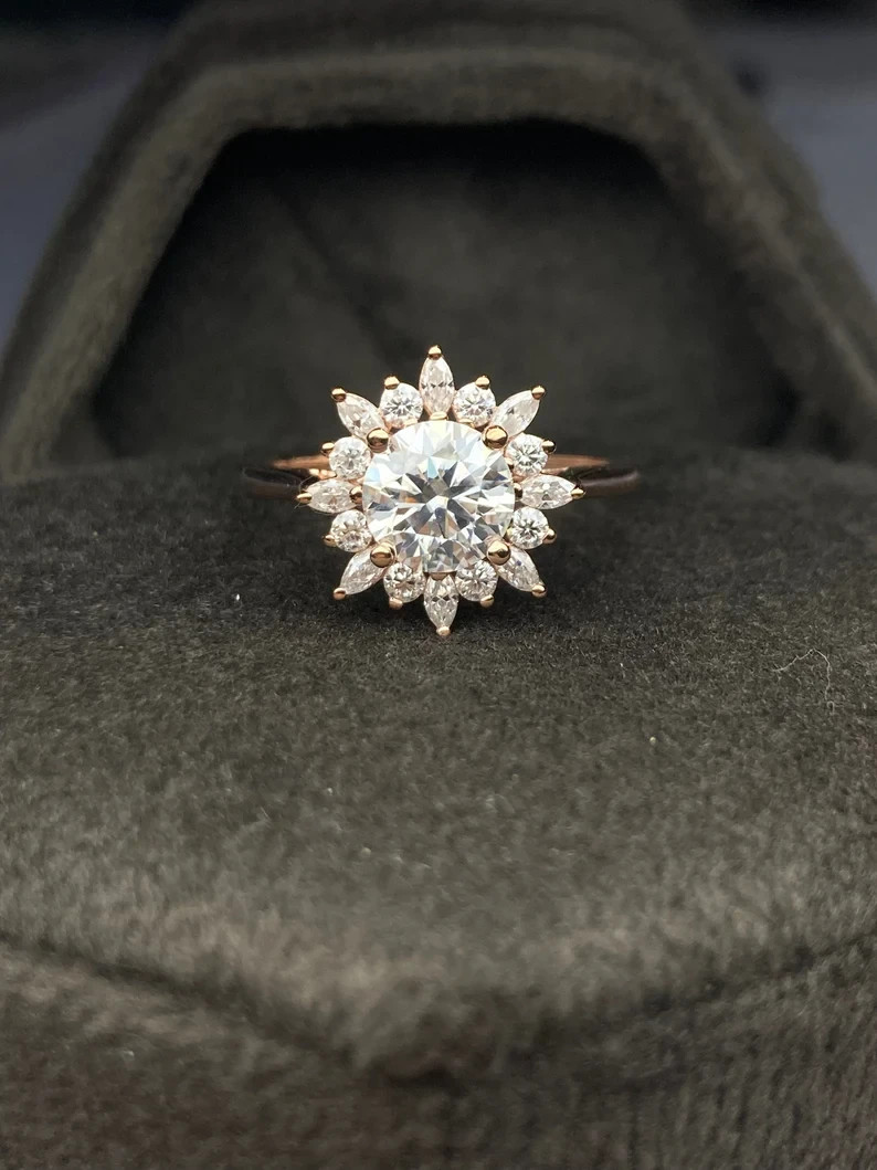 Round Cut Lab Created Diamond Women's Engagement Ring in 14k Yellow Gold Plated