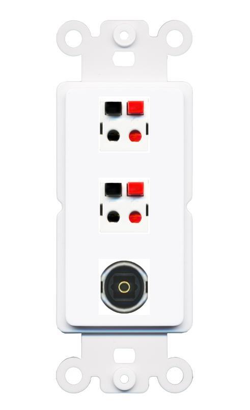 [3 Ports] 2 SPEAKER TOSLINK Rocker Wall Plate White
