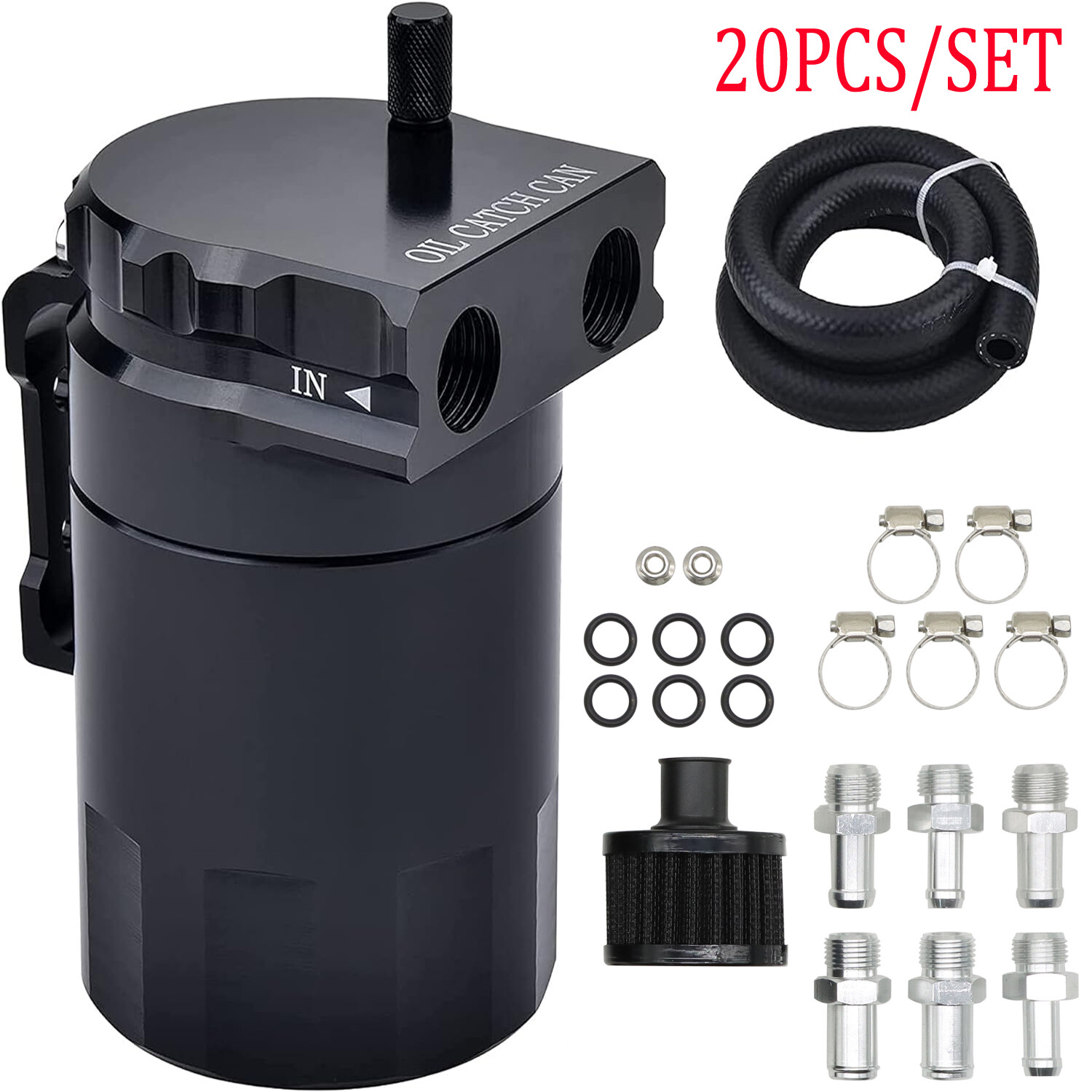 Oil Catch Can Kit Reservoir Baffled Tank with Breather Filter Universal Aluminum