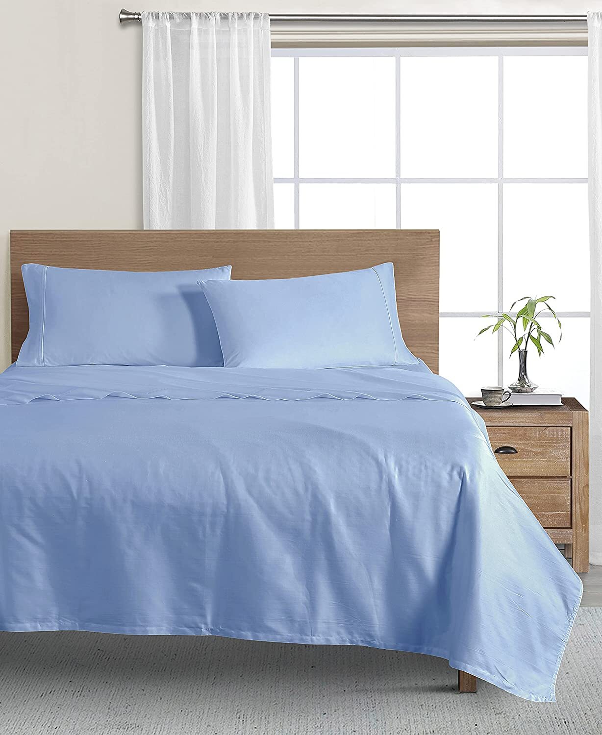 Wellbeing Oxywash Solid 300 Thread Count 4pc Sheet Set, Queen