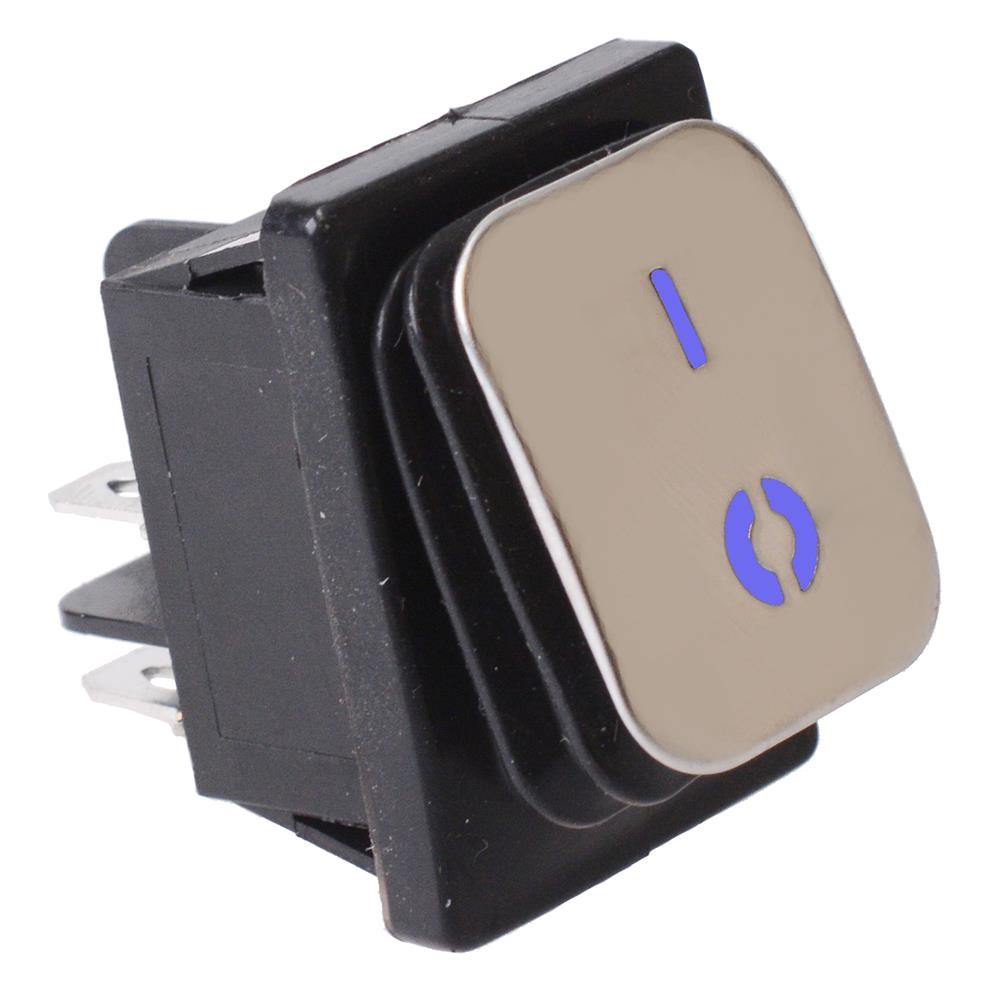 Blue illuminated 230V Stainless Steel Rectangle Rocker Switch DPST