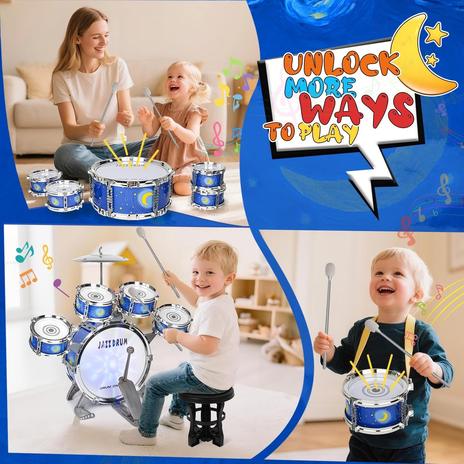 Kids Drum Set for Toddlers Ages 2-5 - Musical Toy with Stool, Perfect Birthda...