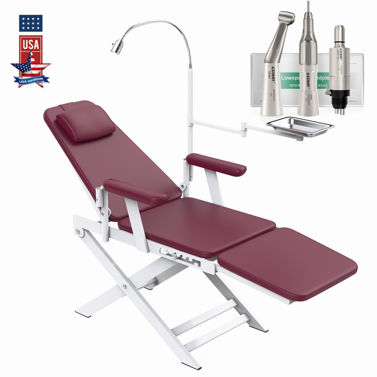 Portable Dental Chair Pu Leather Mobile Folding Chair With LED Light/handpiece