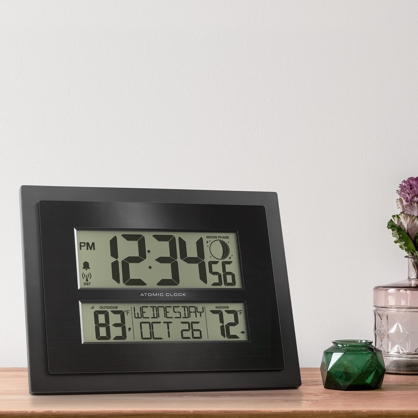 Digital Atomic Clock with Outdoor Temperature & Moon Phase Display