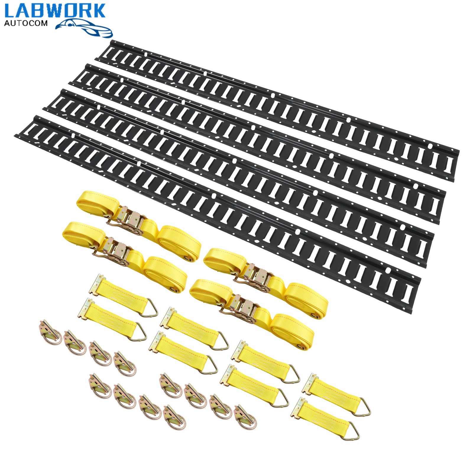 28 Pack 4x 5' E Tracks Rails 12x O-Rings 8x D-Rings 4×12‘ Ratchet Straps