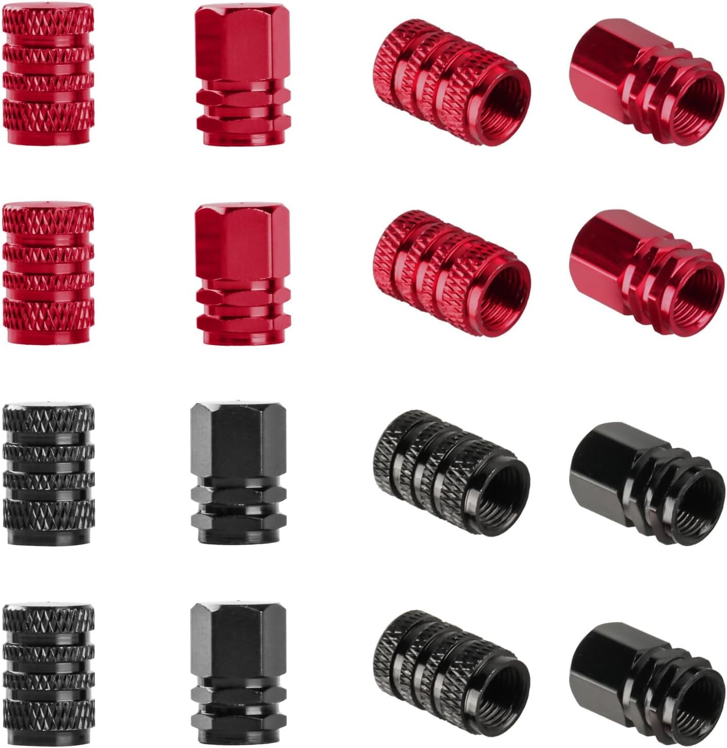 16 Pcs Aluminum Tire Air Caps - Universal Red/Black Tire Valve Caps for Trucks,