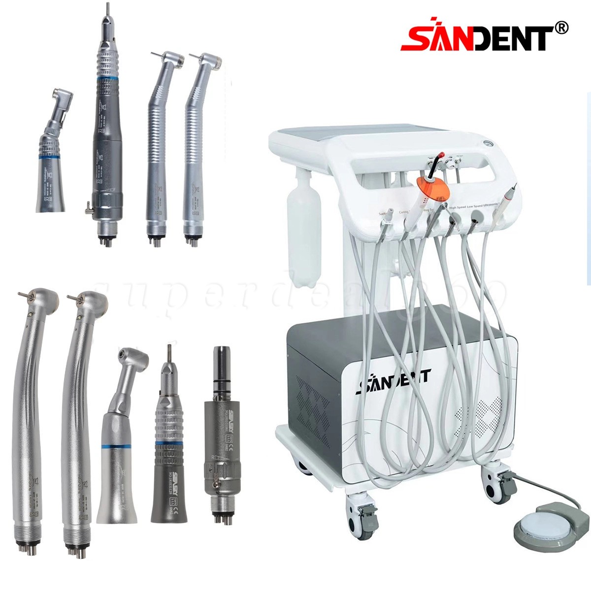 Portable Dental Delivery Unit Mobile Cart Air Compressor scaler/Handpiece kit 4H
