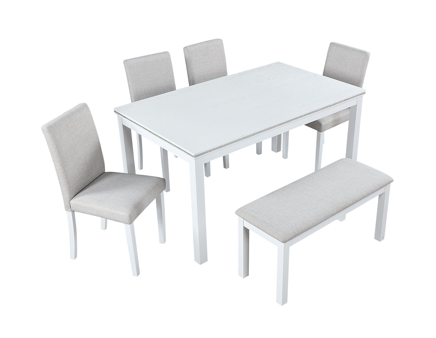 6 Piece Dining Table Set Kitchen Table Wood Dining Table w/ 4 Chair & Benchs