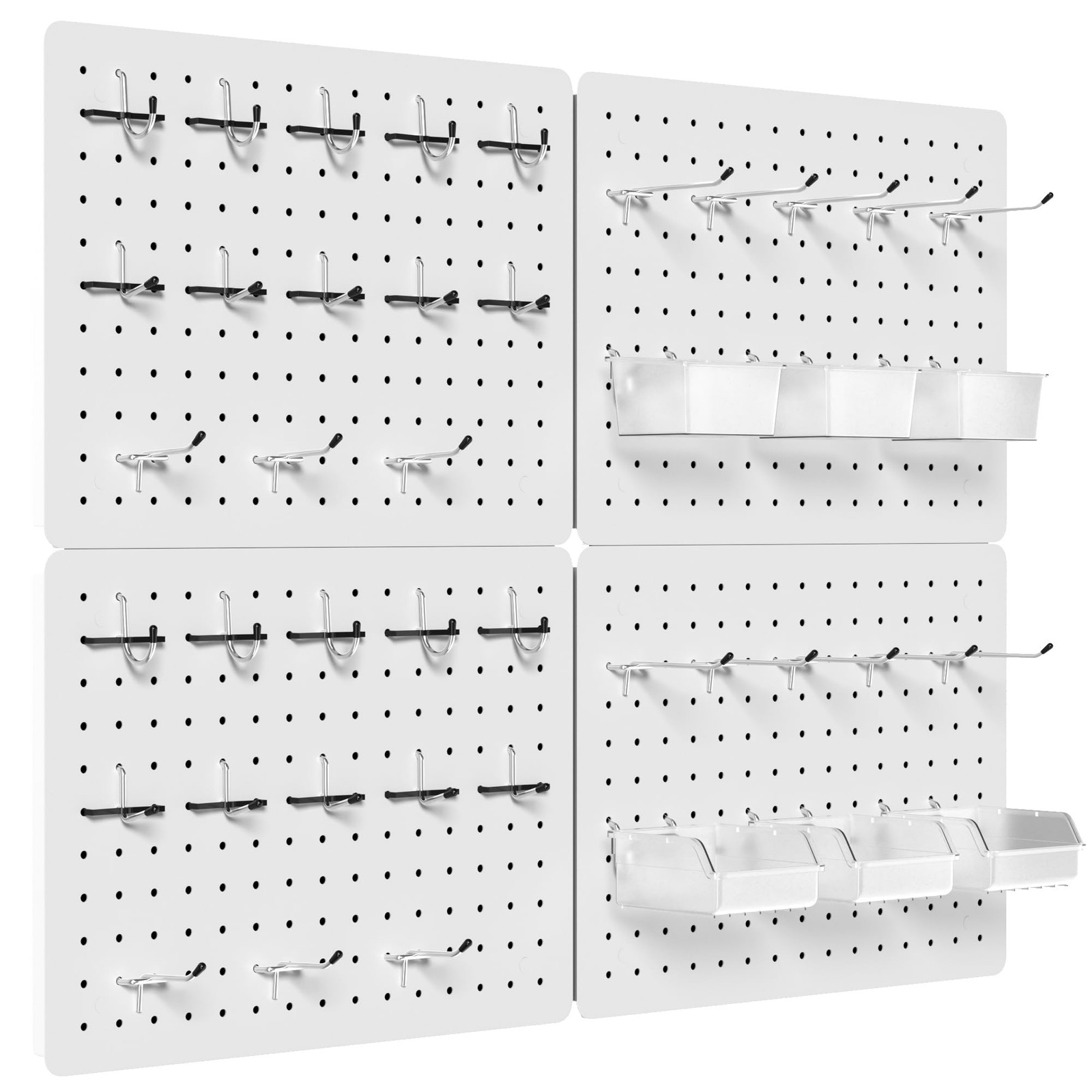 4 Pack 12x16 Inch Metal Pegboard Organizer Wall Kit w/ Hooks Bins White