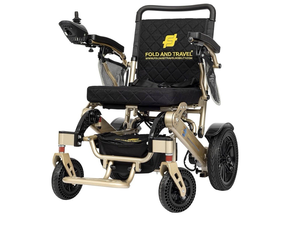 Electric Wheelchair For Adults Durable, Foldable, Gold Color 300W Dual Motor