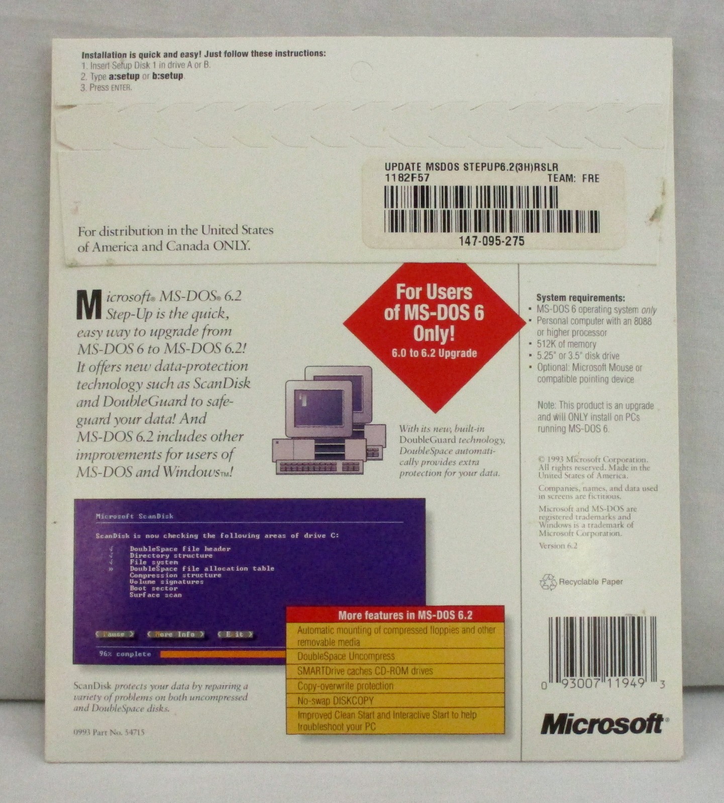 Microsoft MS-DOS 6.0 to 6.2 Step-Up PC OS Upgrade 3.5" Disk SEALED