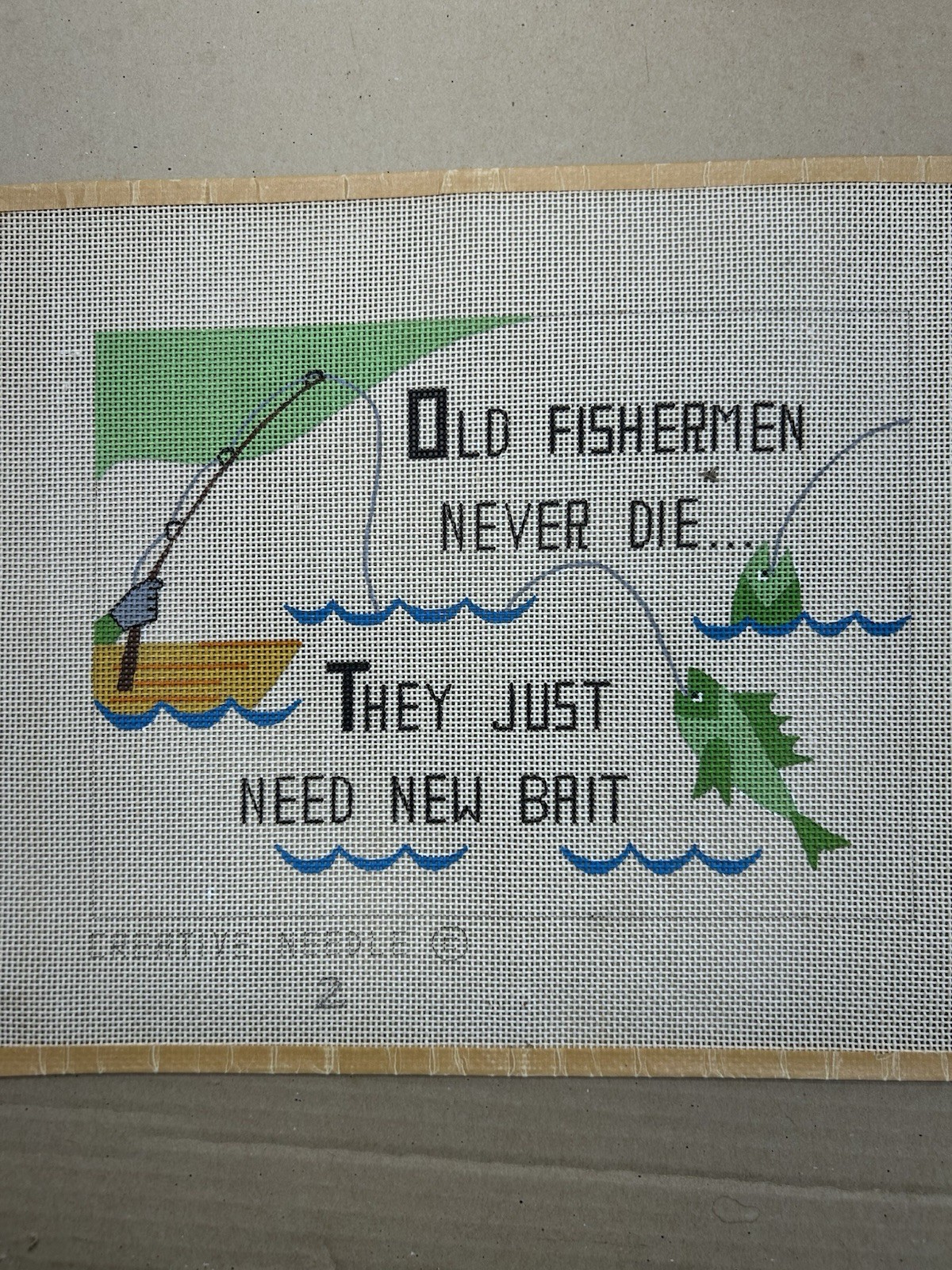 Fisherman Poem Needlepoint Canvas Colorful Pattern Hand Painted Creative Design