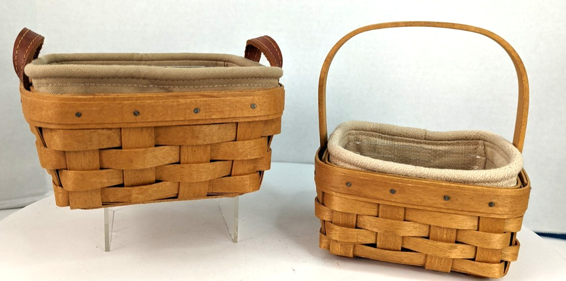 Longaberger 2 2003/2004 Tarragon & Small Berry Combo Fabric/Plastic Baskets
