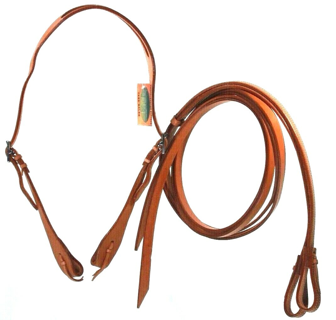 D.A. Brand Horse Sized Medium Oil Leather Slip Ear Headstall + Reins JI-HS-7501