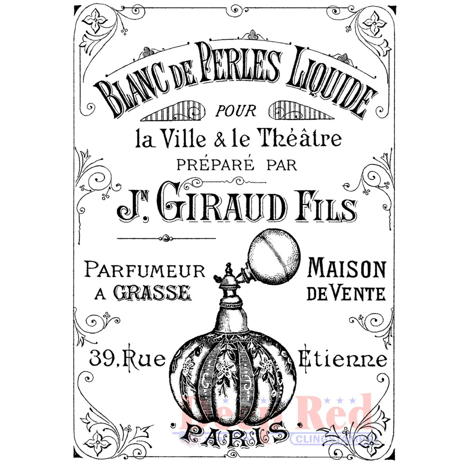 Deep Red Stamps Paris Perfume Rubber Cling Stamp