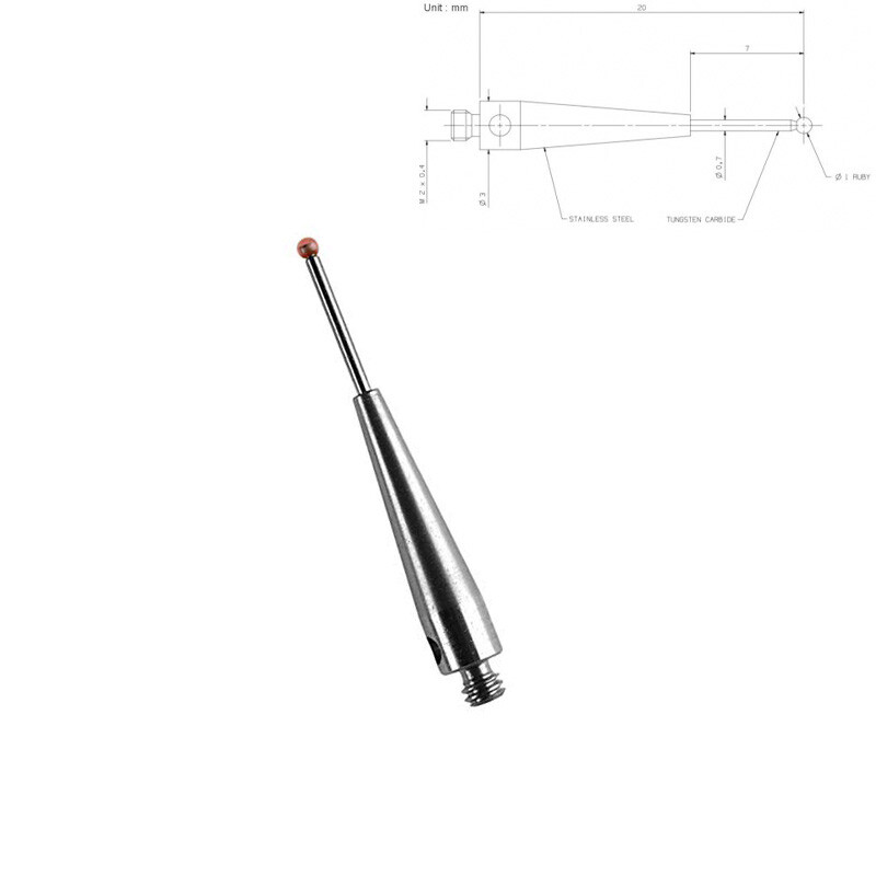 CMM Touch Probe Stylus M2 Thread 1mm Probe Tip Styli Ruby Ball Tip 20mm Length.