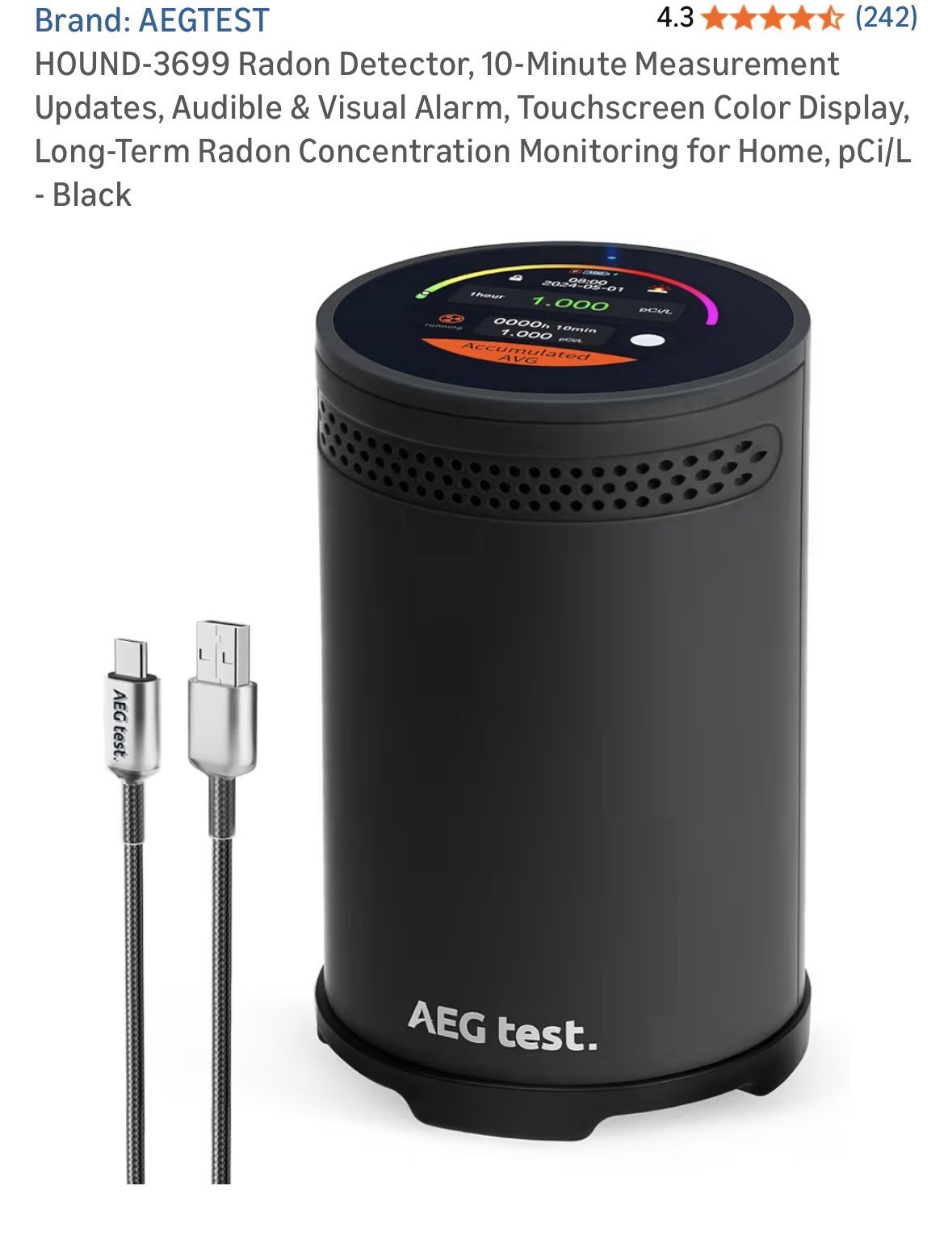 AEGTEST HOUND-3699 Radon Detector Brand New Open Box