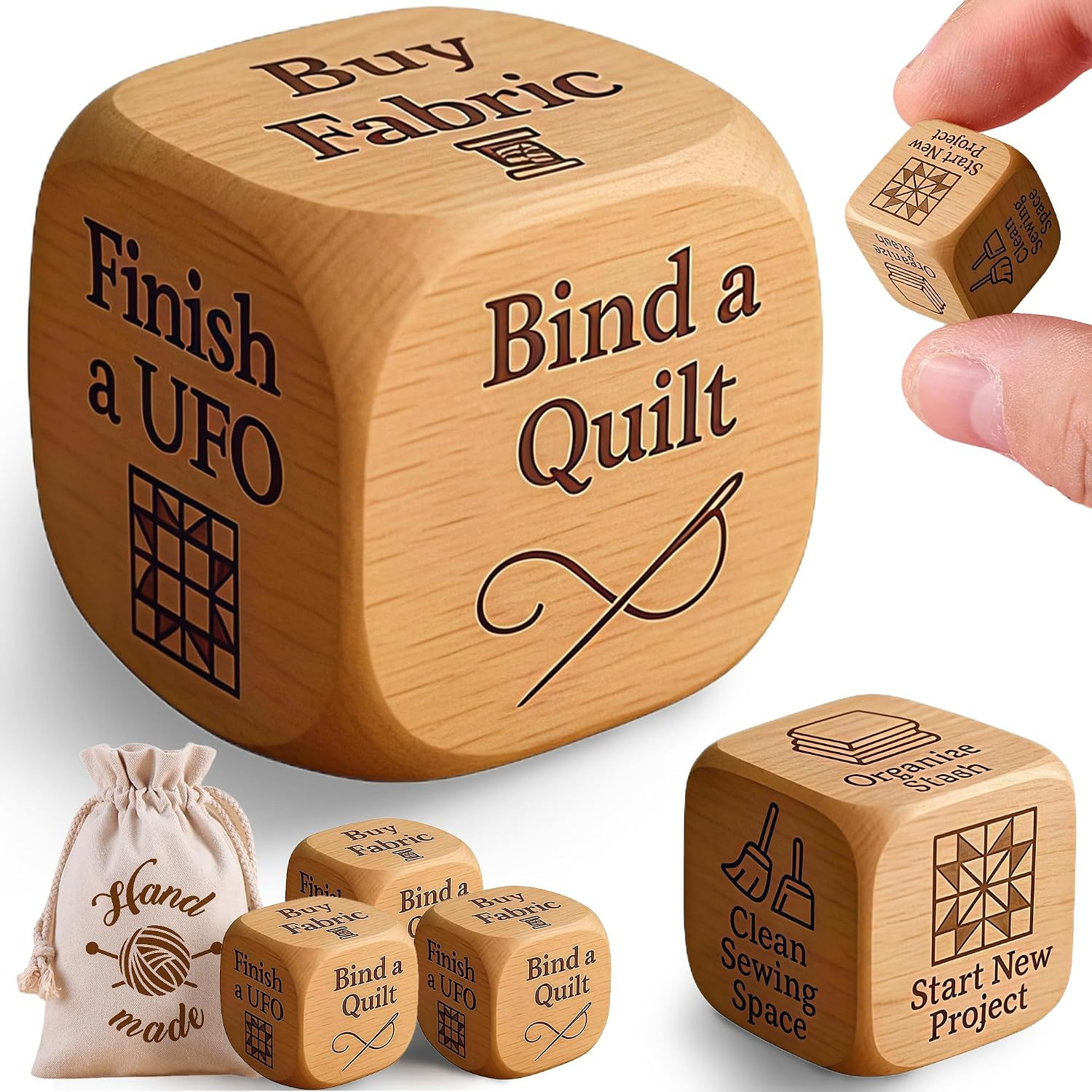 Quilter’S Dice, 6-Sided Wooden Quilting Decision Dice – Fun Sewing Gift for Quil