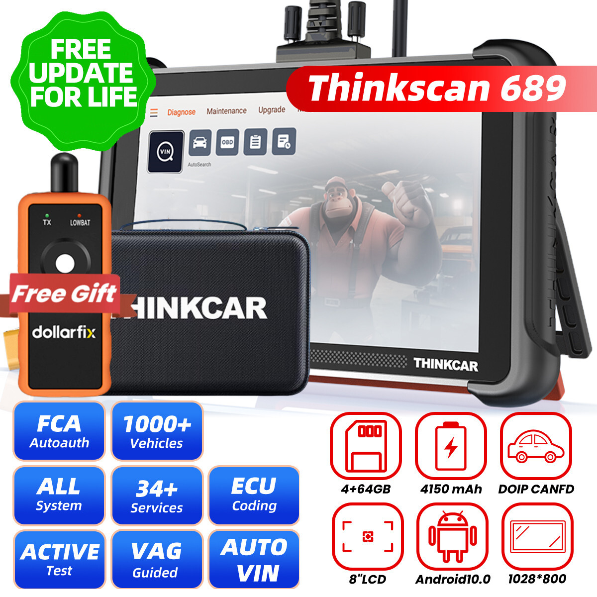 2025 ThinkScan 689 Coding Scanner Full System Diagnostic Tool Action Test+CANFD