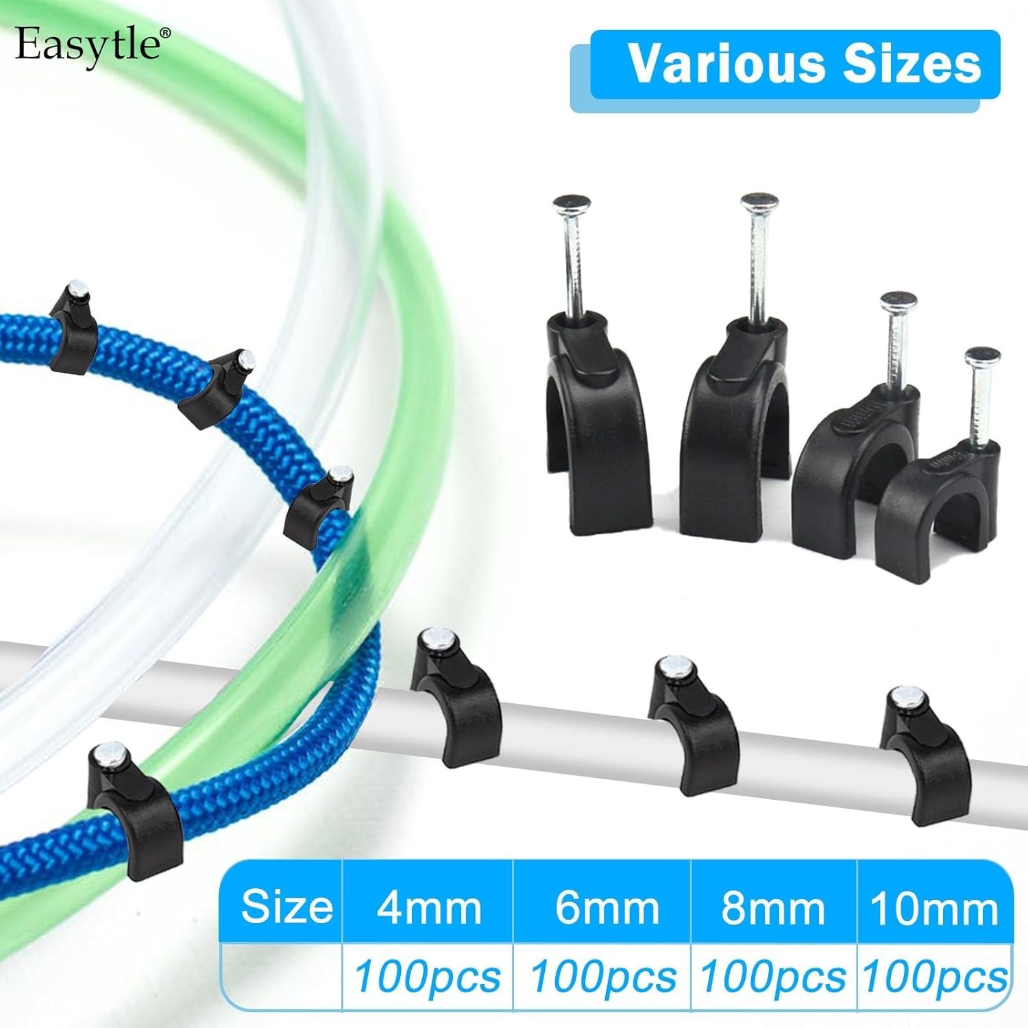 Assorted Sizes Black Cable Tacks - Essential Tool for Easy Cable Management
