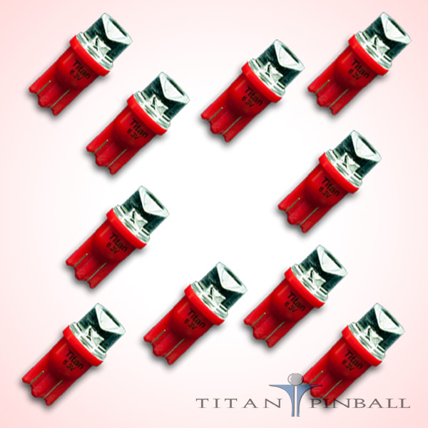 (10 Pack) - 6.3 Volt LED Bulb Concave 555 Wedge Base (T10) Pinball - RED