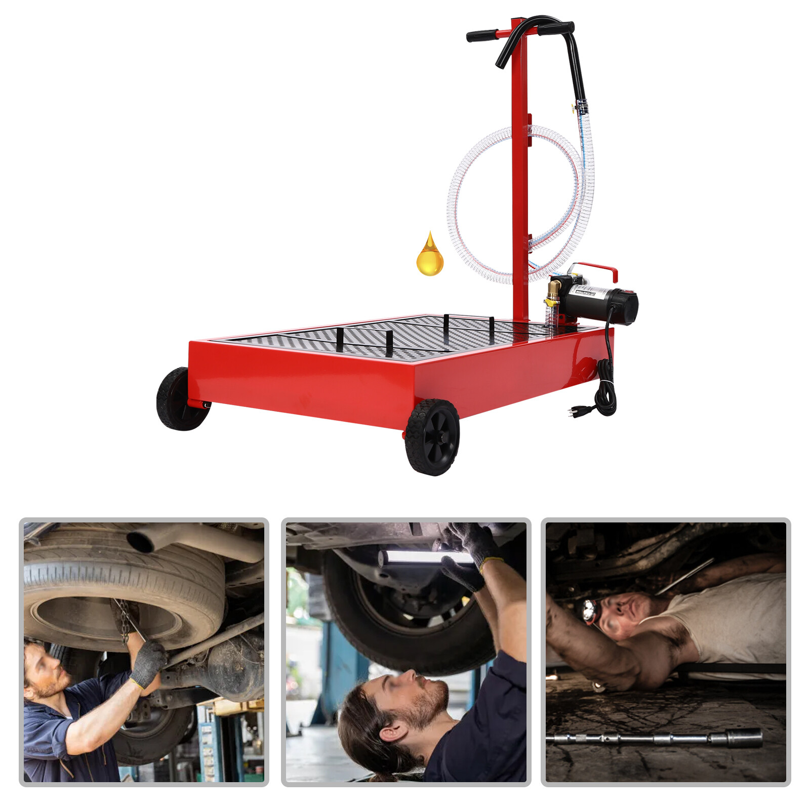 17Gallon Portable Oil Drain with Pump Truck Oil Drain Low Profile Oil Change Pan