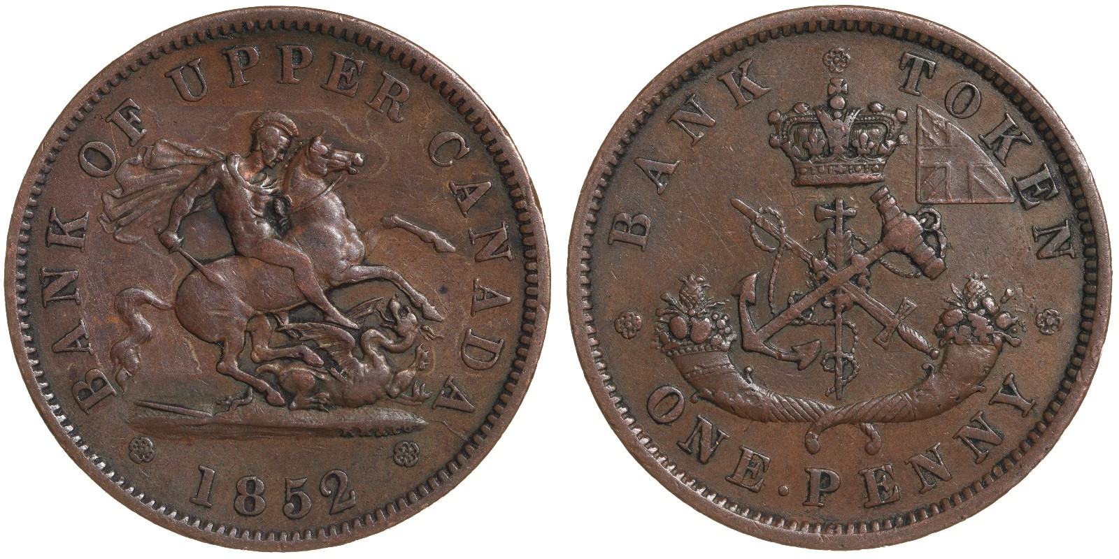 1852 Upper Canada 1 Penny token