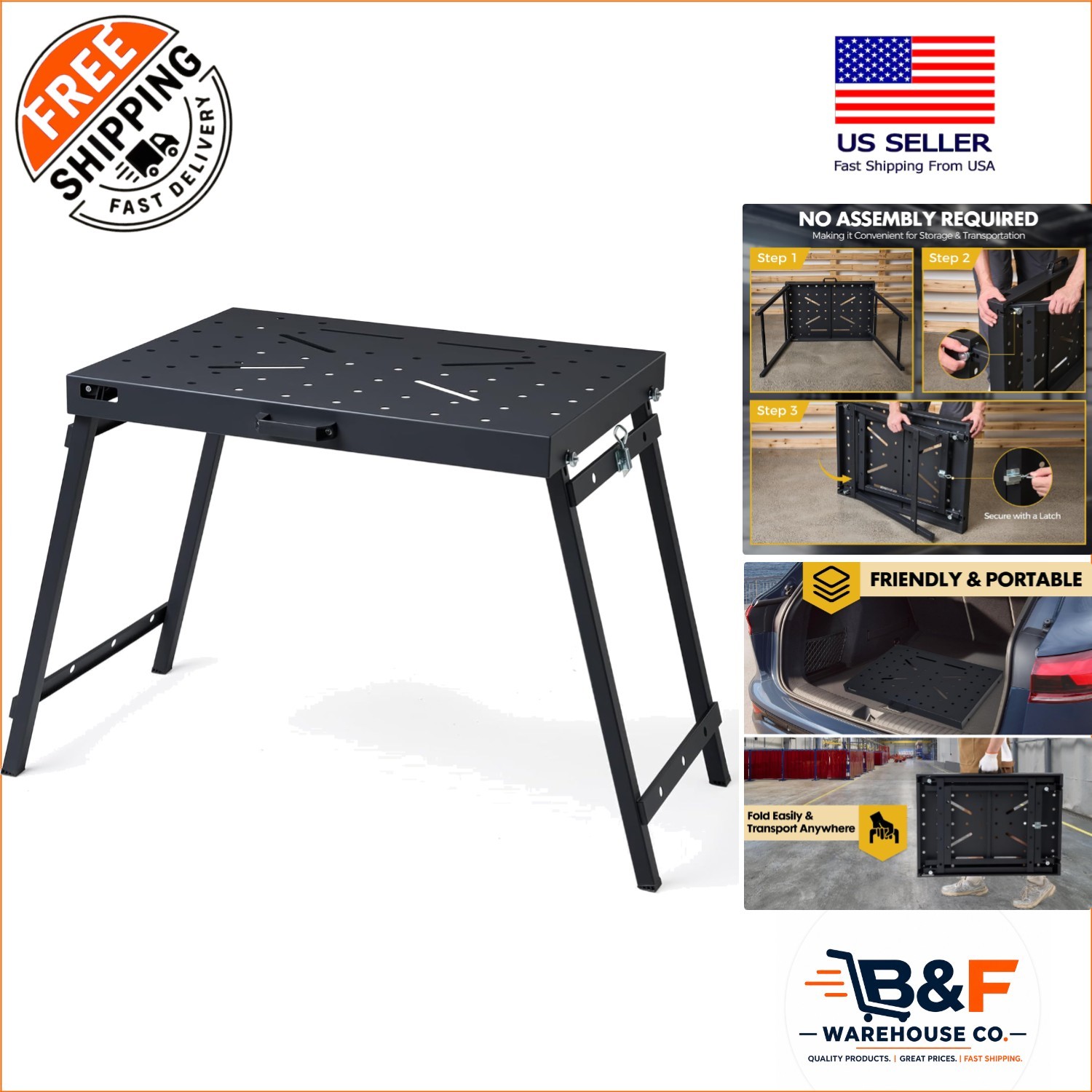 Versatile Foldable Welding Table with 1000LBS Capacity & Tool Slots - Lacquered