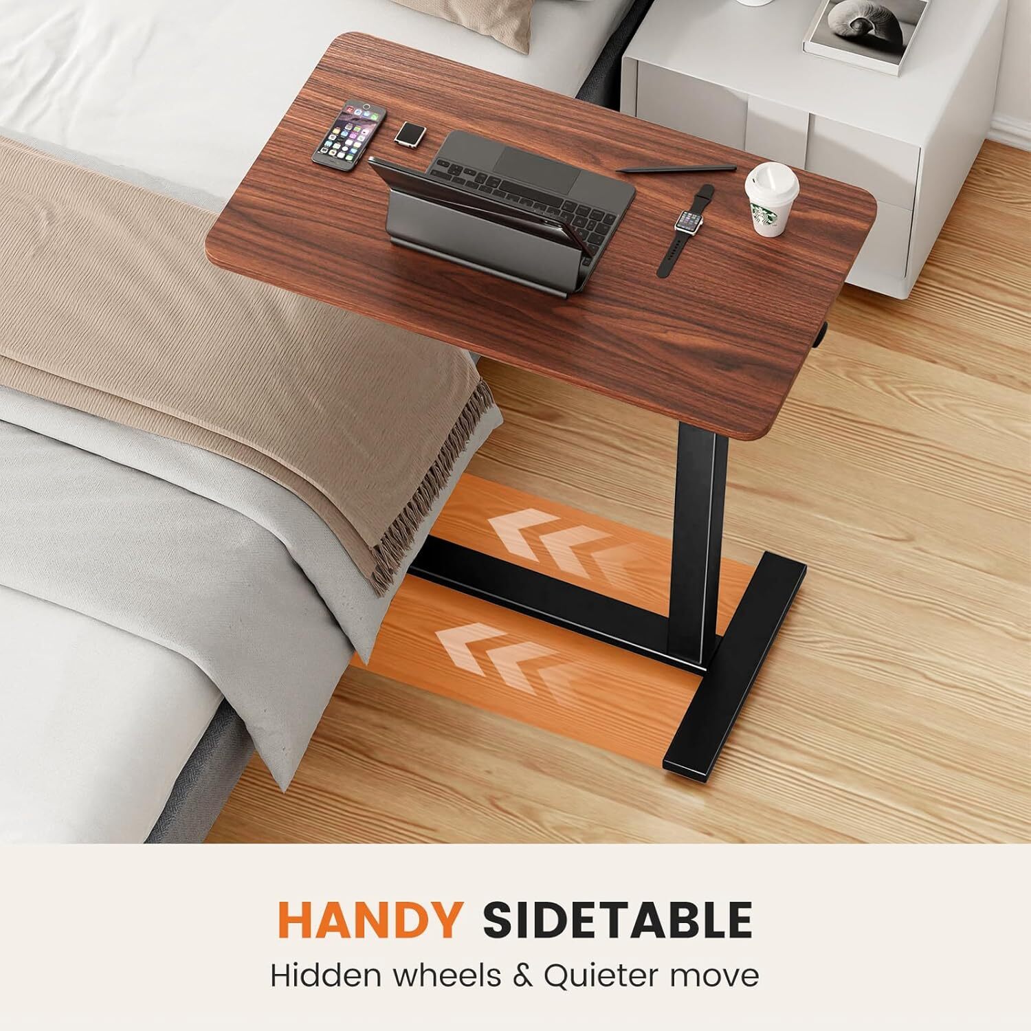 Adjustable Office Home Overbed Bedside Table with Wheels Use Bed Standing Table