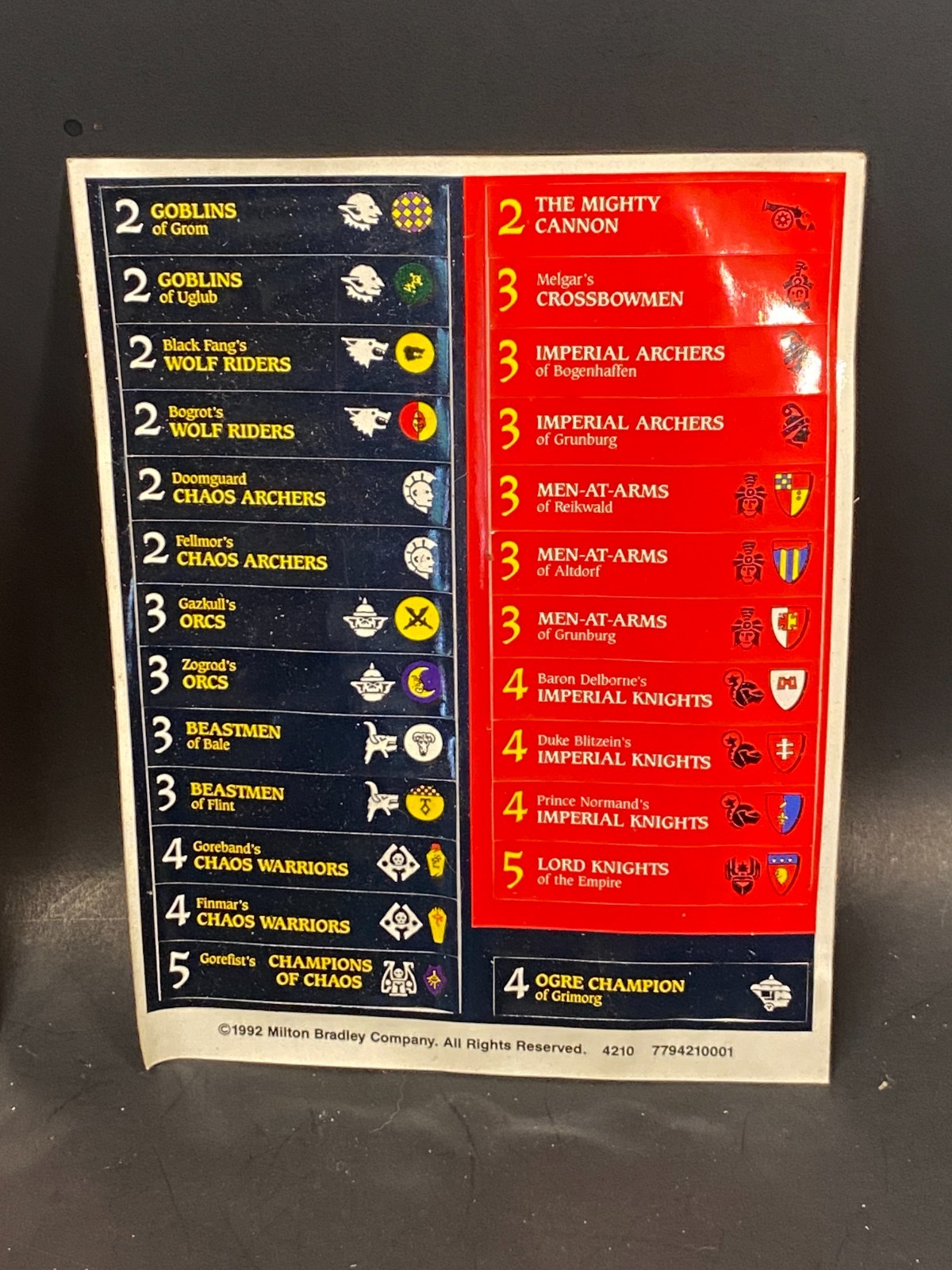 Vintage 1992 Milton Bradley Battle Master Replacement Stickers