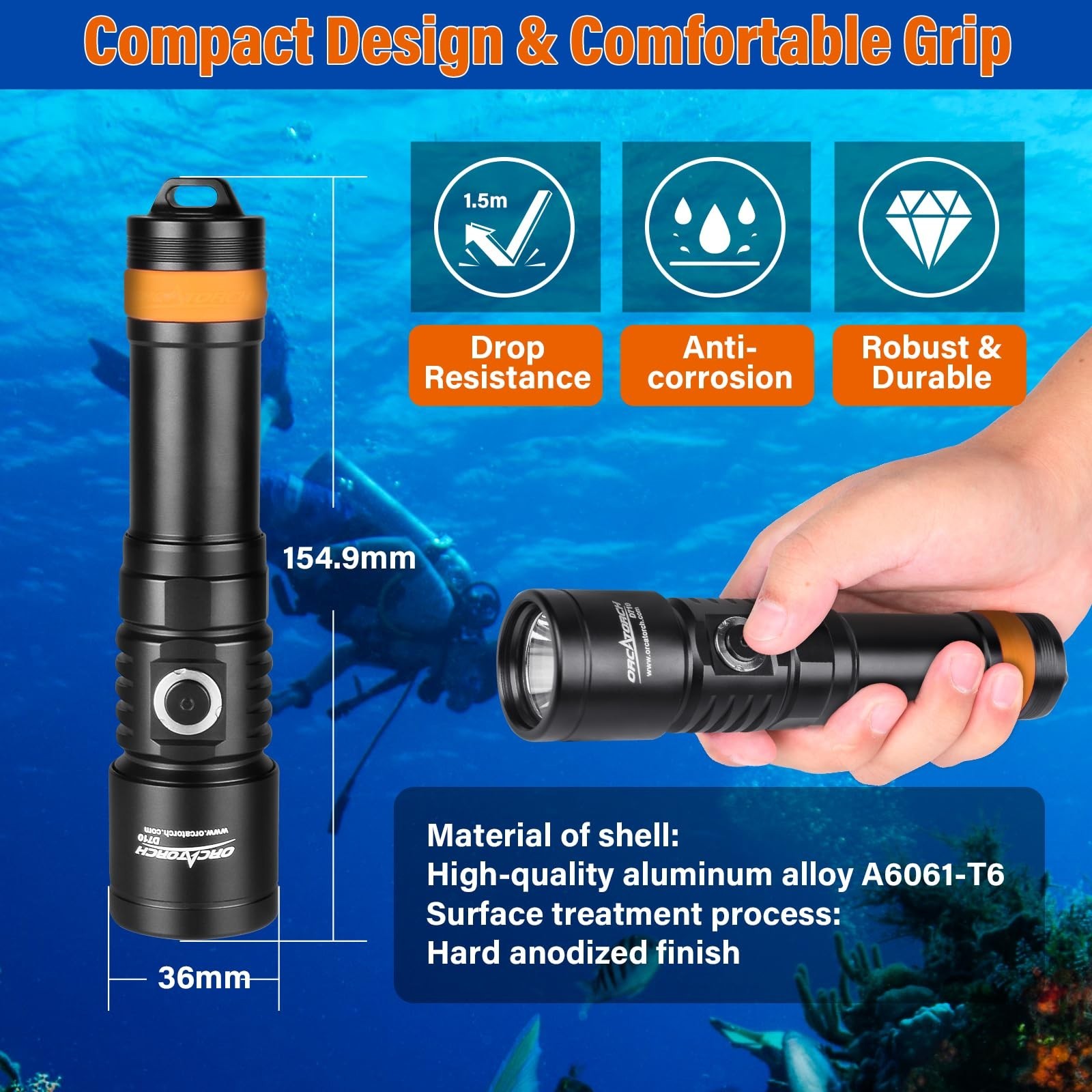 ORCATORCH D710 Dive Light 3000 Lumens Black