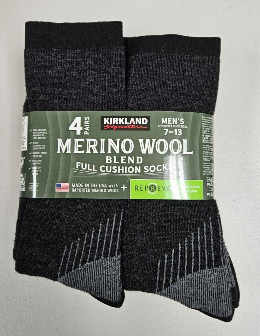 Kirkland Signature Merino Wool Mens 7-13 Outdoor Hiking Trail Socks Full Cushion