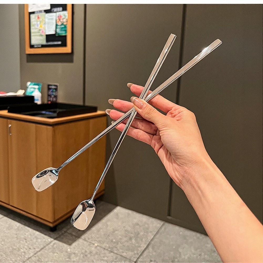 Stainless Steel Long Handle Square Head Spoon 316 Grade for Coffee Milk Tea Ice