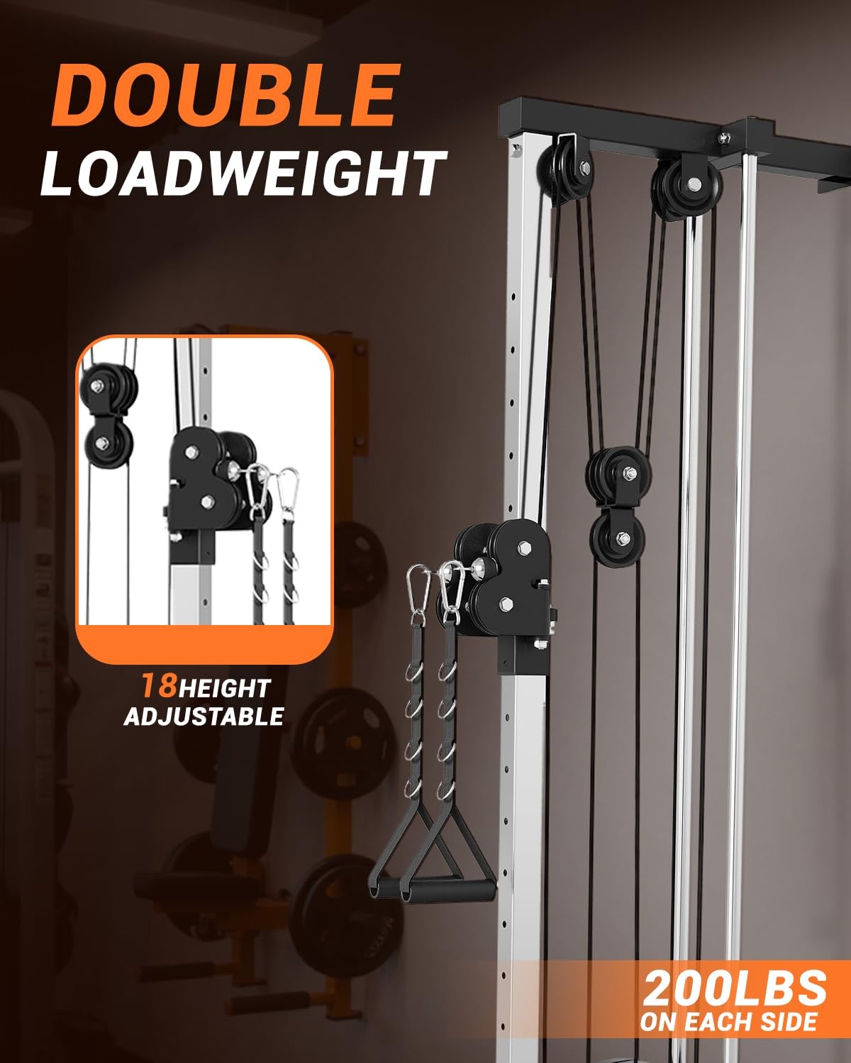Wall Mount Cable Station LAT Pulldown Machine w/19 Positions Dual Pulley System