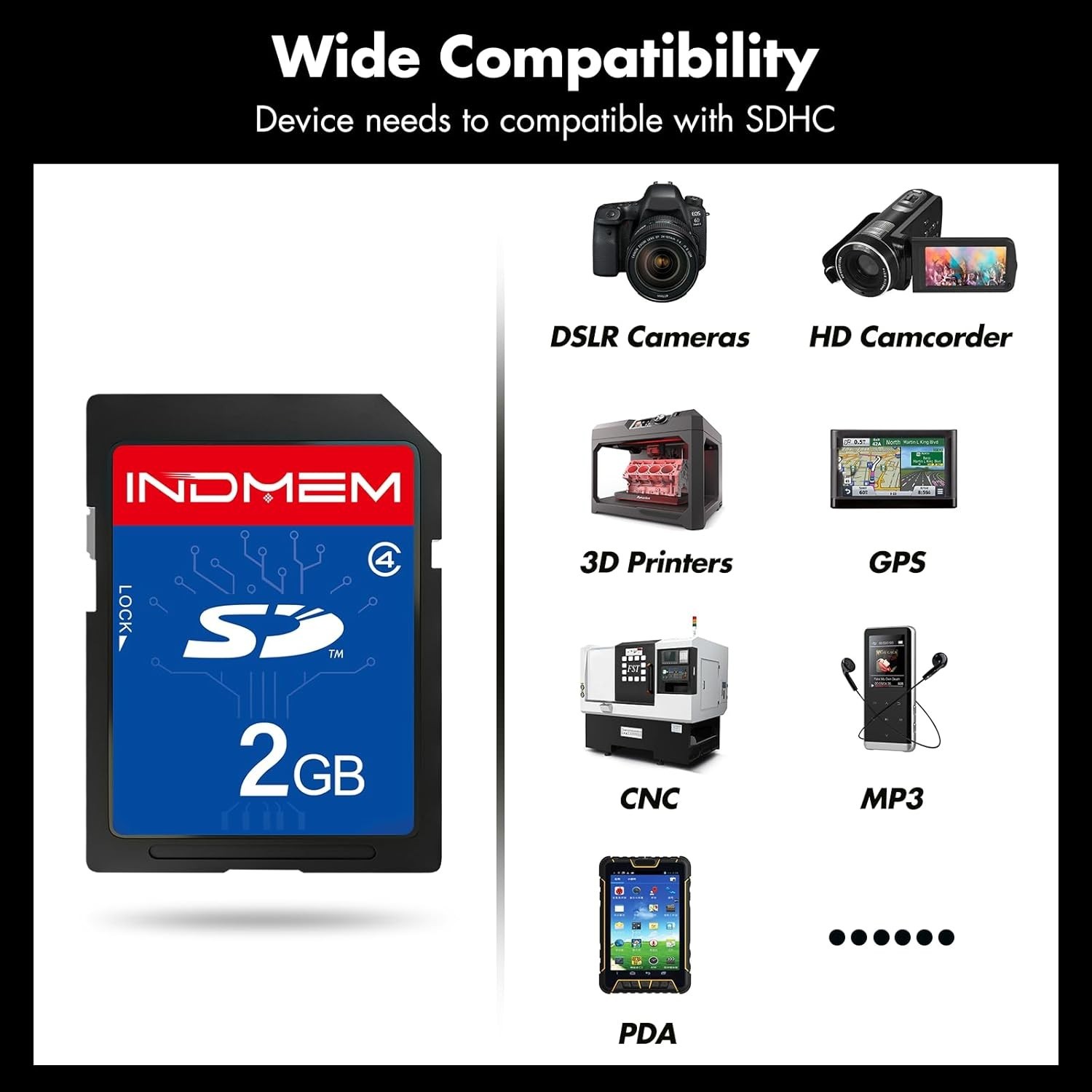 INDMEM 2GB Temperature-Proof Class 4 SD Card for High-Speed Device Storage
