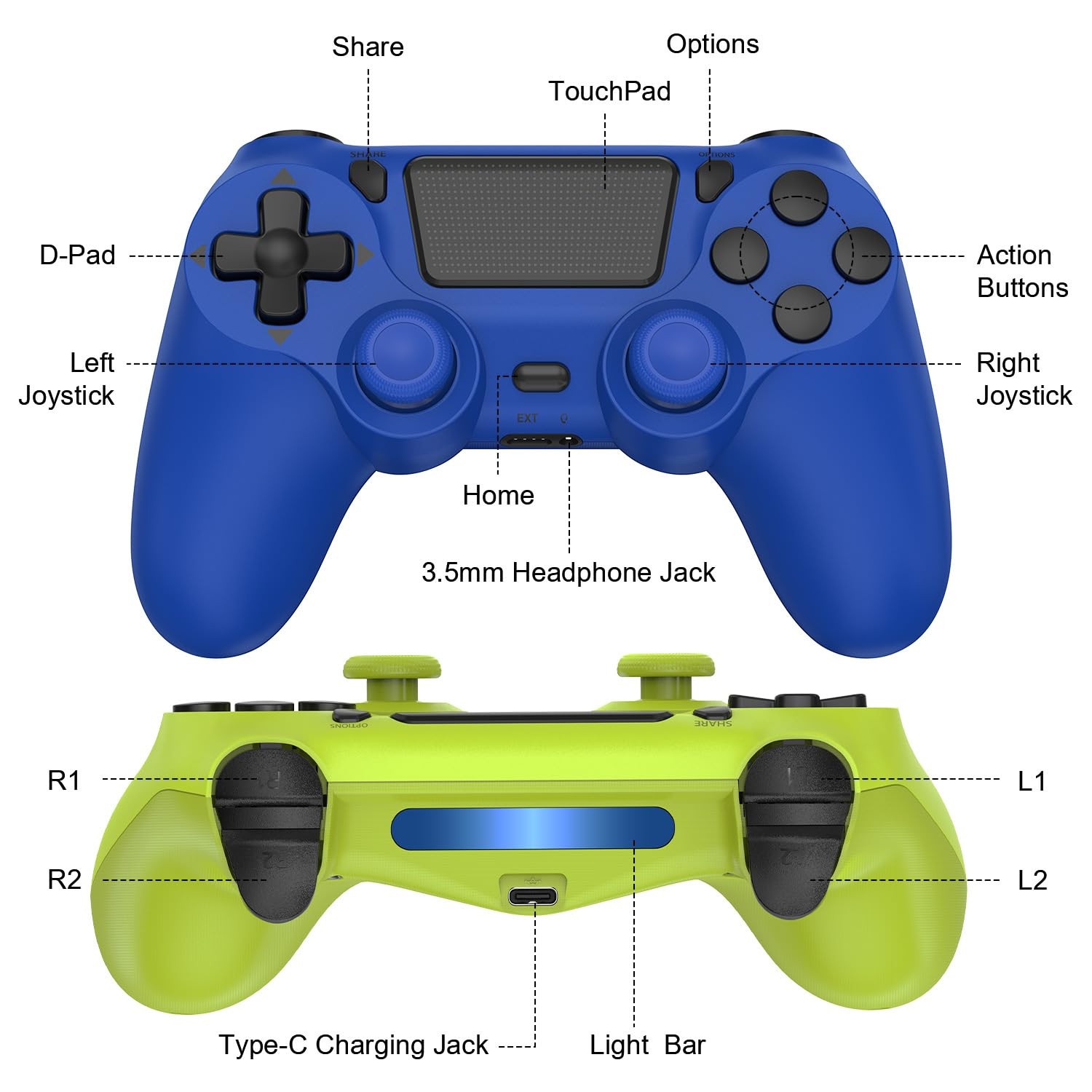 2 Pack Wireless Controller Compatible with PS4/Slim/Pro/PC with Dual Vibratio...