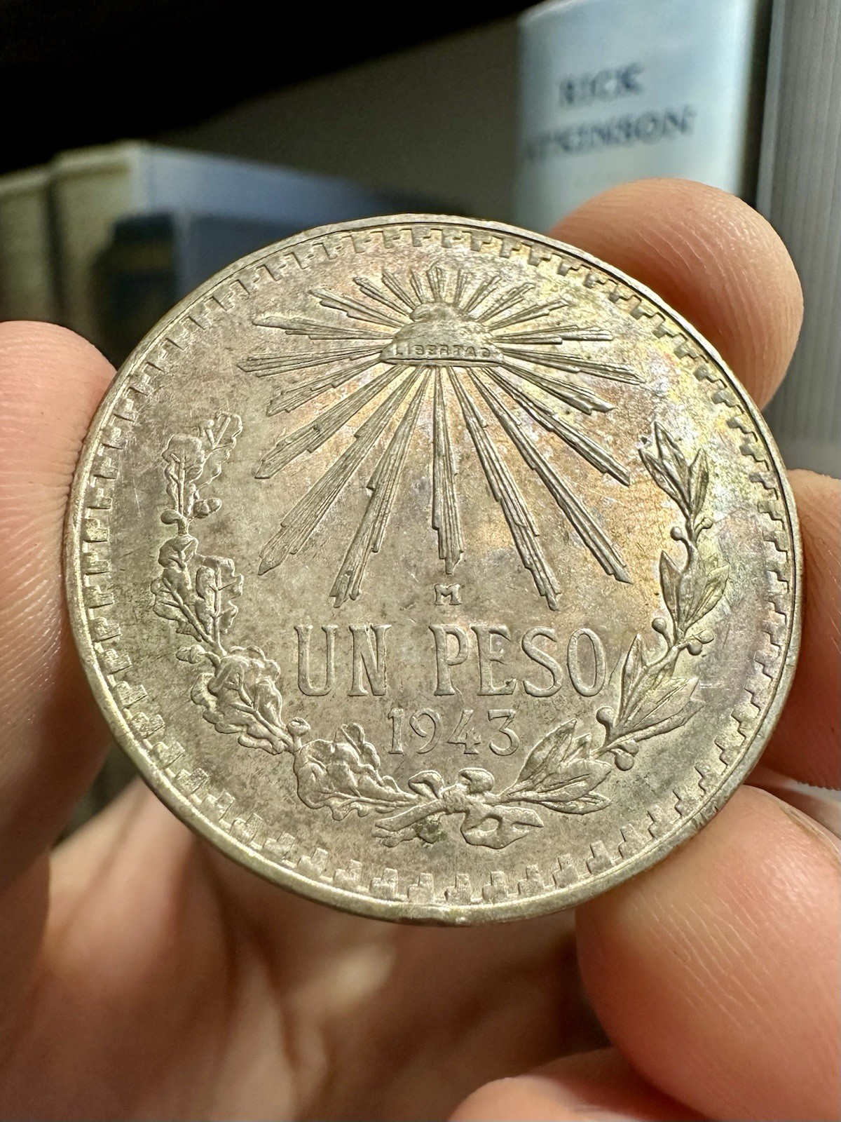 1943 Mexico Un Peso 720 Silver Toned