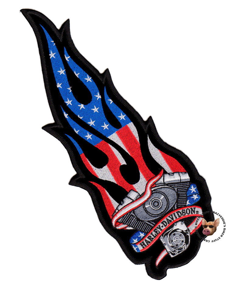 XXL HARLEY DAVIDSON FLAMING MOTOR USA VEST PATCH V-TWIN FLAG PATRIOTIC 2XL NIP
