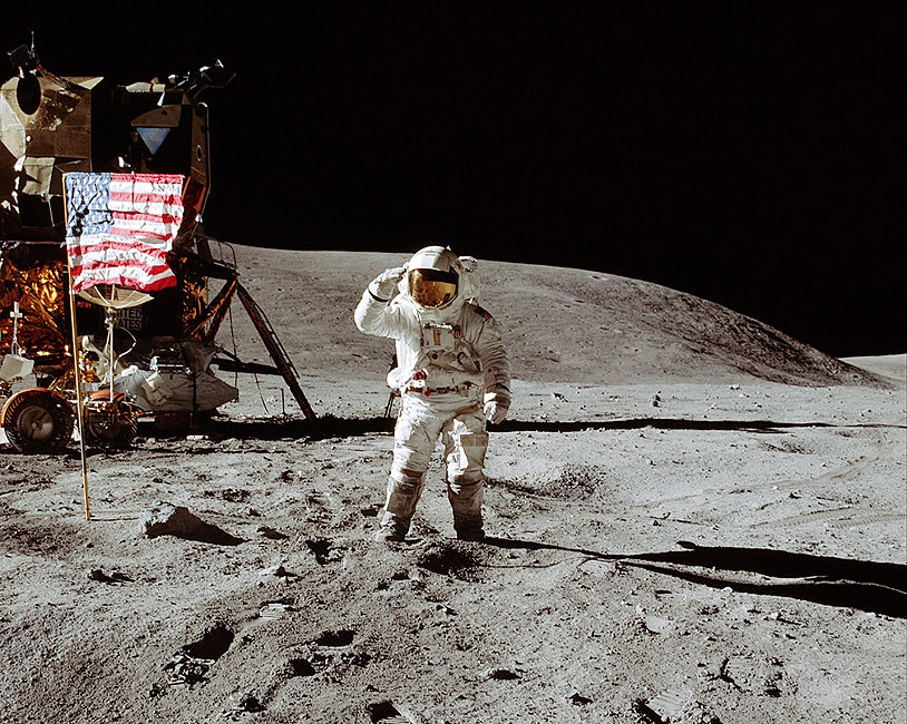APOLLO 16 CHARLES DUKE SALUTES FLAG ON MOON 8x10 GLOSSY PHOTO PRINT