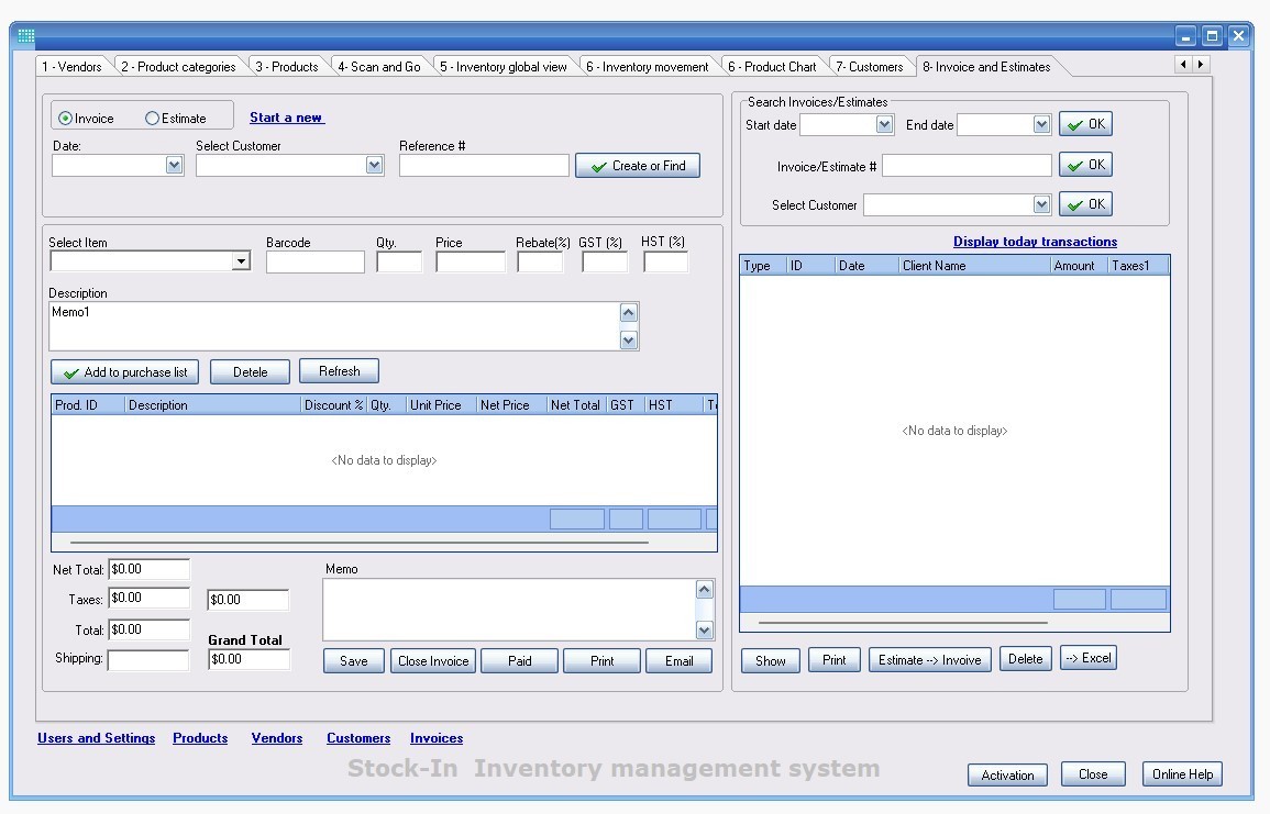 Windows Inventory and Invoice Software | Estimates | Barcode | Excel Import